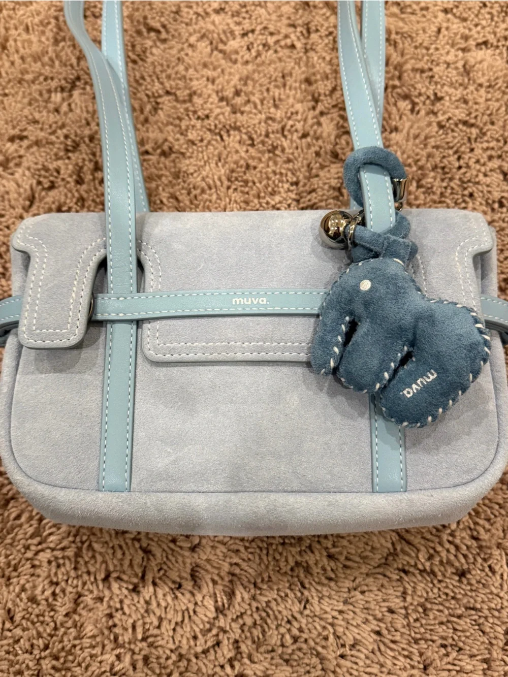 New muva Light Blue faux Suede Top-Handle Bag satchel + charm